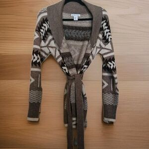 NWT London Kaye Geometric Brown Cardigan Sz XS